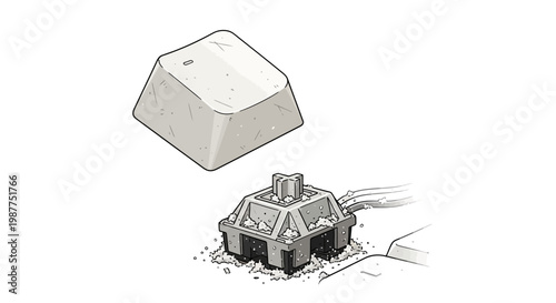 Isometric Keycap and Mechanical Keyboard Switch Illustration