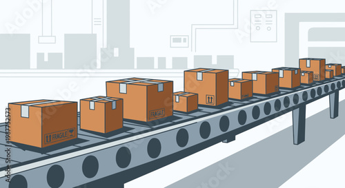 Brown cardboard boxes on conveyor belt 2.