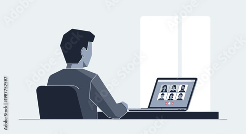 Businessman working on laptop computer remotely.