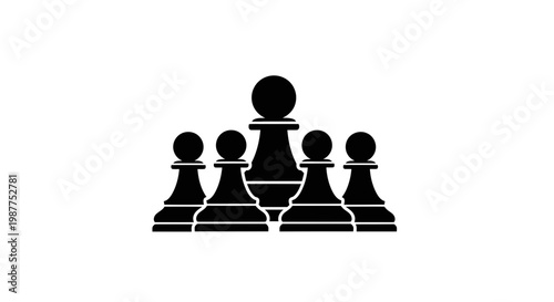 Black chess pieces on white background.