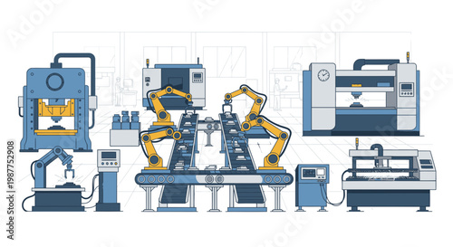 Industrial robotic manufacturing production line.