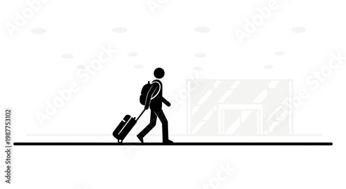 Businessman walking with luggage silhouette.