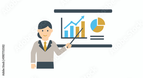 Businesswoman presenting data on screen.