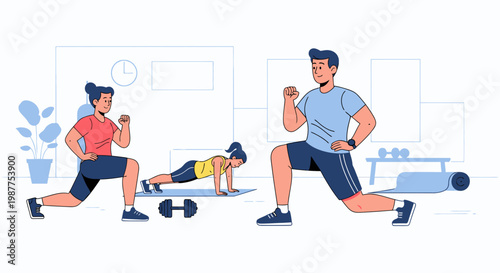 Young adults exercising in fitness class.