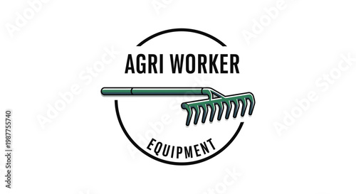 Green garden rake with handle.