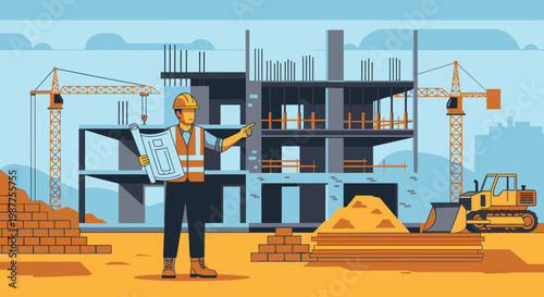 Construction worker on building site.