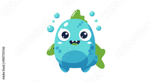 Cute blue cartoon fish character smiling.