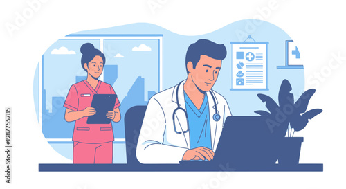 Doctor Working on Laptop Computer.