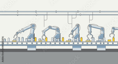 Industrial robotic arms in factory production.