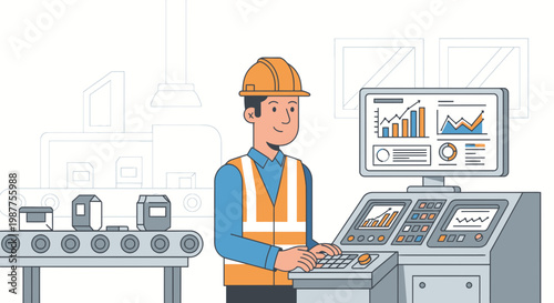 Industrial worker operating control panel.