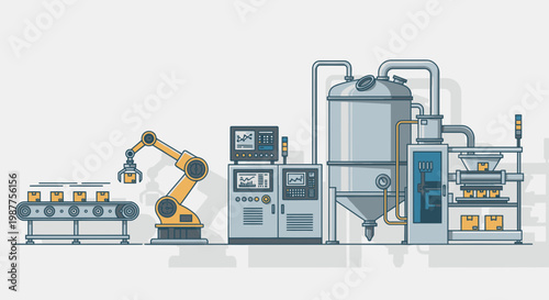 Industrial robotic arm machine factory equipment.