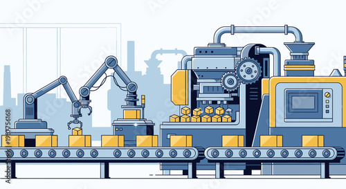 Industrial robotic arm on conveyor belt 1.