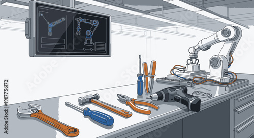 Robot Arm with Various Hand Tools.