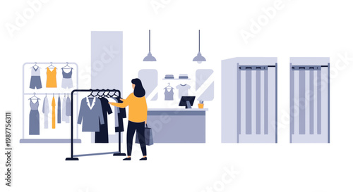 Woman shopping for clothes in store.