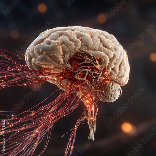 neural brain with digital health data streams, futuristic medicine concept,