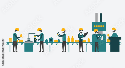 Workers on a production line assembly.