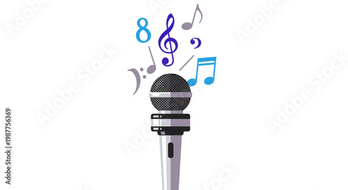 Microphone with music notes floating around.