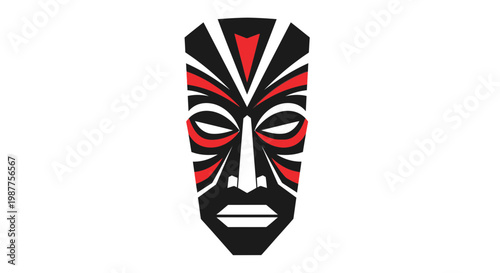 Tribal face mask with red patterns.