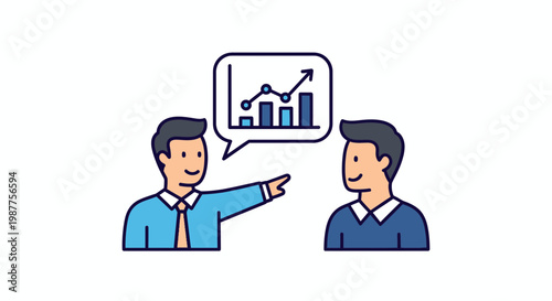 Two businessmen discussing financial growth graph.