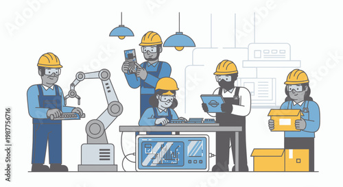 Workers wearing safety gear in factory.