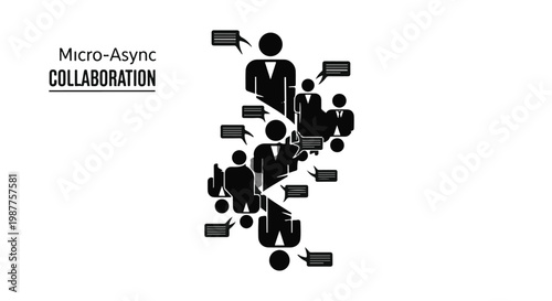 People silhouettes connect through digital dialogue bubbles to illustrate a modern concept of micro-async collaboration in a professional corporate environment.