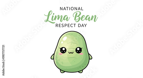 A charming, cartoon-style lima bean character celebrates National Lima Bean Respect Day, presented as a vector illustration against a clean white background, showcasing a healthy eating