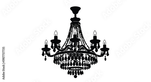 Chandelier hangs as a classic lighting fixture silhouette featuring crystal accents and vintage style.