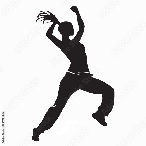 Female Fitness Enthusiast Silhouette in Gym Aerobics Zumba Workout Vector Art