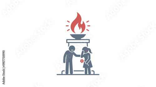 People Beside a Memorial Flame Silhouette