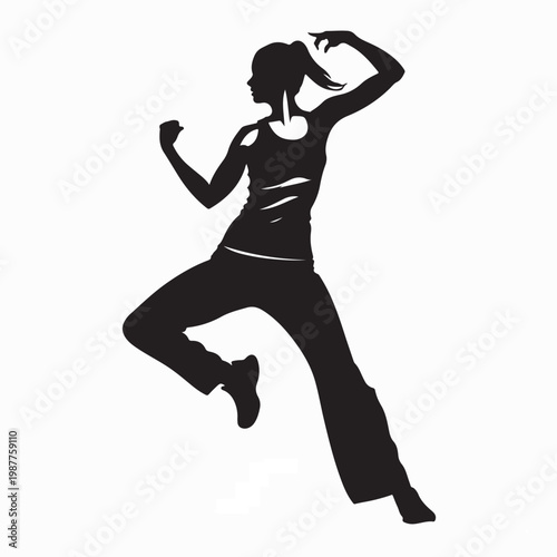 Female Fitness Enthusiast Silhouette in Gym Aerobics Zumba Workout Vector Art