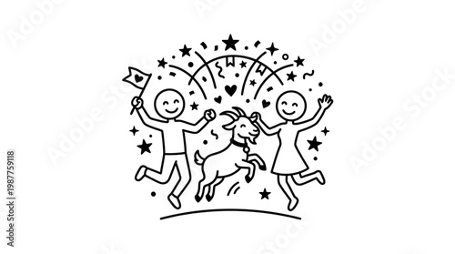 Joyful Celebration with Jumping Goat and Festivities