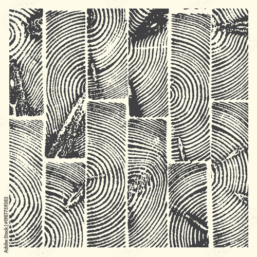 Abstract pattern of wood grain texture in vertical rectangles with abstract background material concentric illustration engraving timberland close-up weathered parallel abstracted geometric