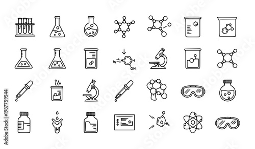 Chemistry lab line icons chemical laboratory science outline vector illustration set
