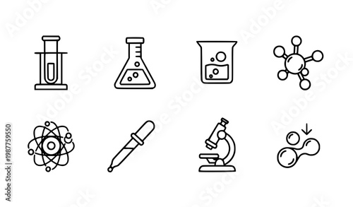 Chemistry laboratory line icons chemical science lab vector illustration set