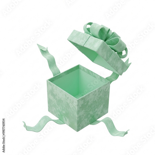 Open Green Gift Box with Ribbon Minimal Render