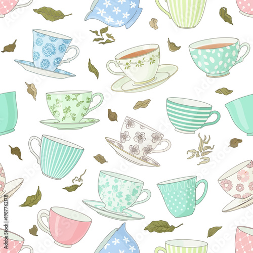 Vintage teacup pattern a delicate and whimsical floral tea party design
