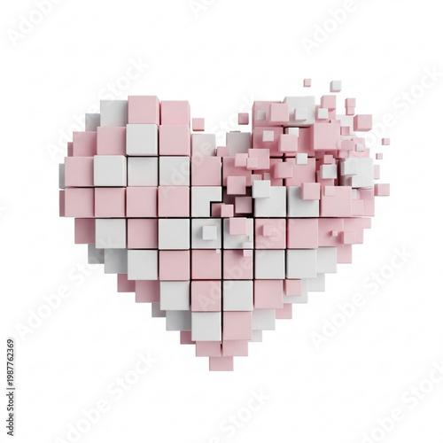 Pixelated Heart Love Symbol 3D Blocks Design
