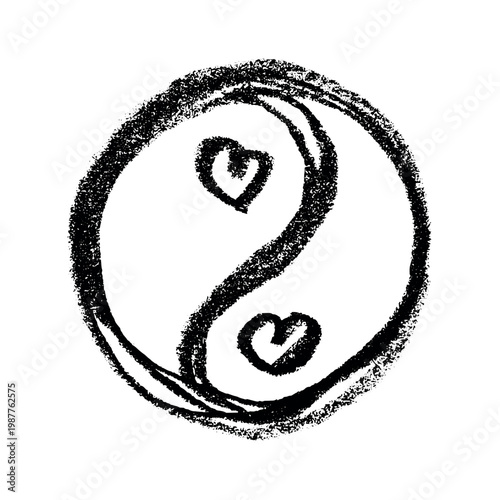 Hand drawn yin yang symbol with hearts Zen and Tao Harmony and balance Black and white yin and yang sign Taichi, Taoism, Buddhism, Japan, Chinese, Asian, yoga, meditation, karma, peace, dualism