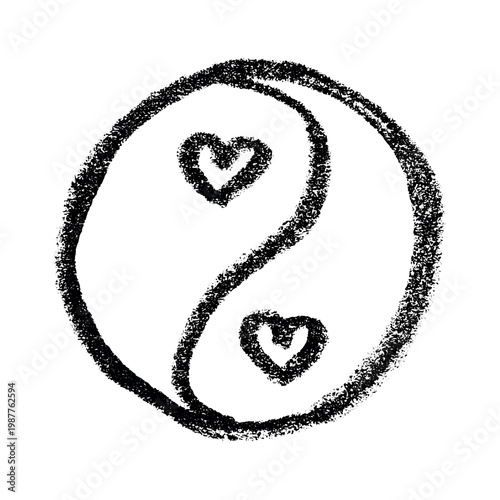 Hand drawn yin yang symbol with hearts Zen and Tao Harmony and balance Black and white yin and yang sign Taichi, Taoism, Buddhism, Japan, Chinese, Asian, yoga, meditation, karma, peace, dualism