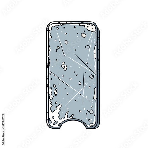 Damaged smartphone screen, cracked glass, scratches, isolated on white background