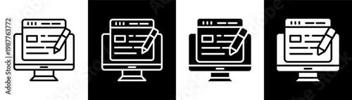 blogging white icon set design