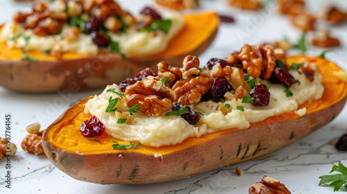 Close Up Eye Level Shot Of Baked Sweet Potato Halves