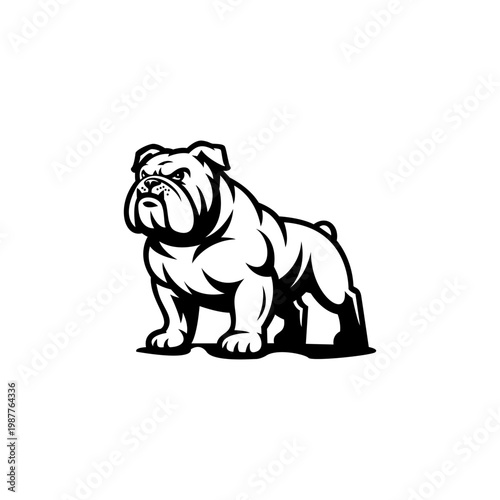 Vector graphic of a full-body muscular bulldog logo. This vector is perfect for company logos, t-shirt designs, security logos, and branding, etc.