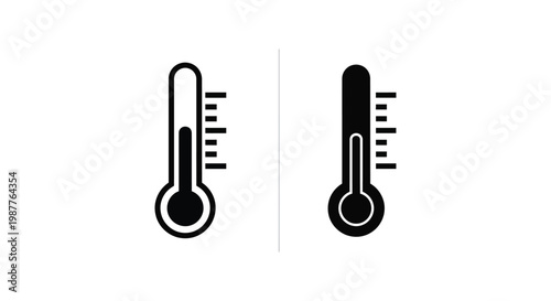 Professional set of thermometer icons in outline and solid black styles, ideal for weather forecasting apps, medical health monitoring, and climate control interface design.