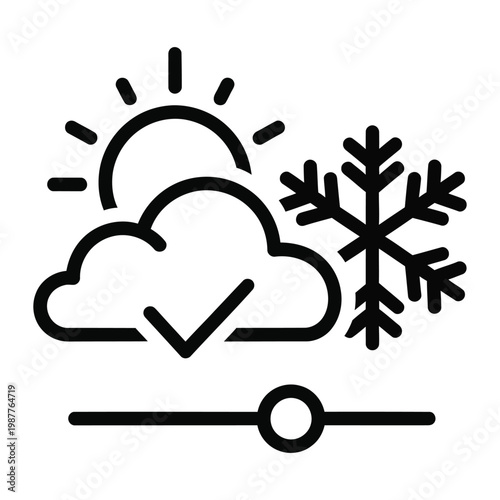 Weather forecast control icon, minimalist line art of sun cloud and snowflake, climate adjustment settings vector for mobile app interface