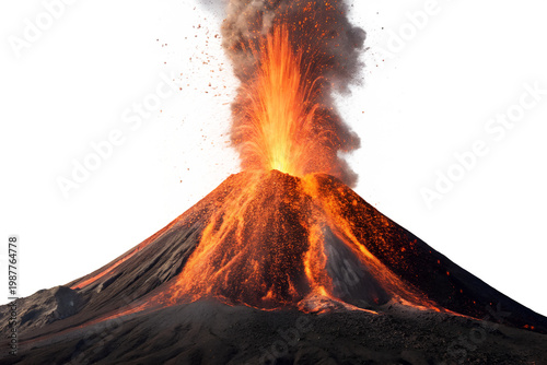 Erupting Volcano Lava Flow Ash Plume Dramatic Nature Landscape
