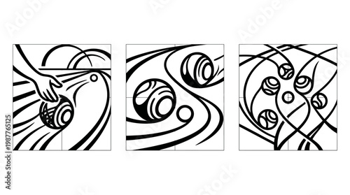 Abstract Bowls Game Sequence in Black and White