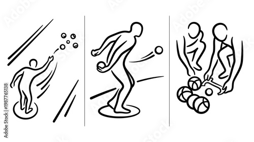 Abstract Line Art Depicting Bocce Ball Players in Action