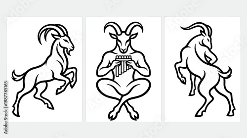 Set of Goat Silhouettes in Various Poses