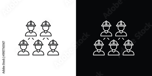 Single icon of group of construction workers in hard hats, illustrating teamwork and industry